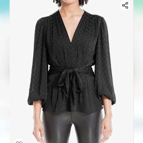 Max Studio Women's Jacquard Shine Dot Waist Tie Blouse - Picture 5 of 12